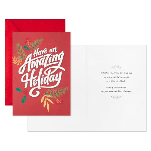 Hallmark Modern Boxed Christmas Cards with Envelopes, Evergreen Branches and Holly A12256