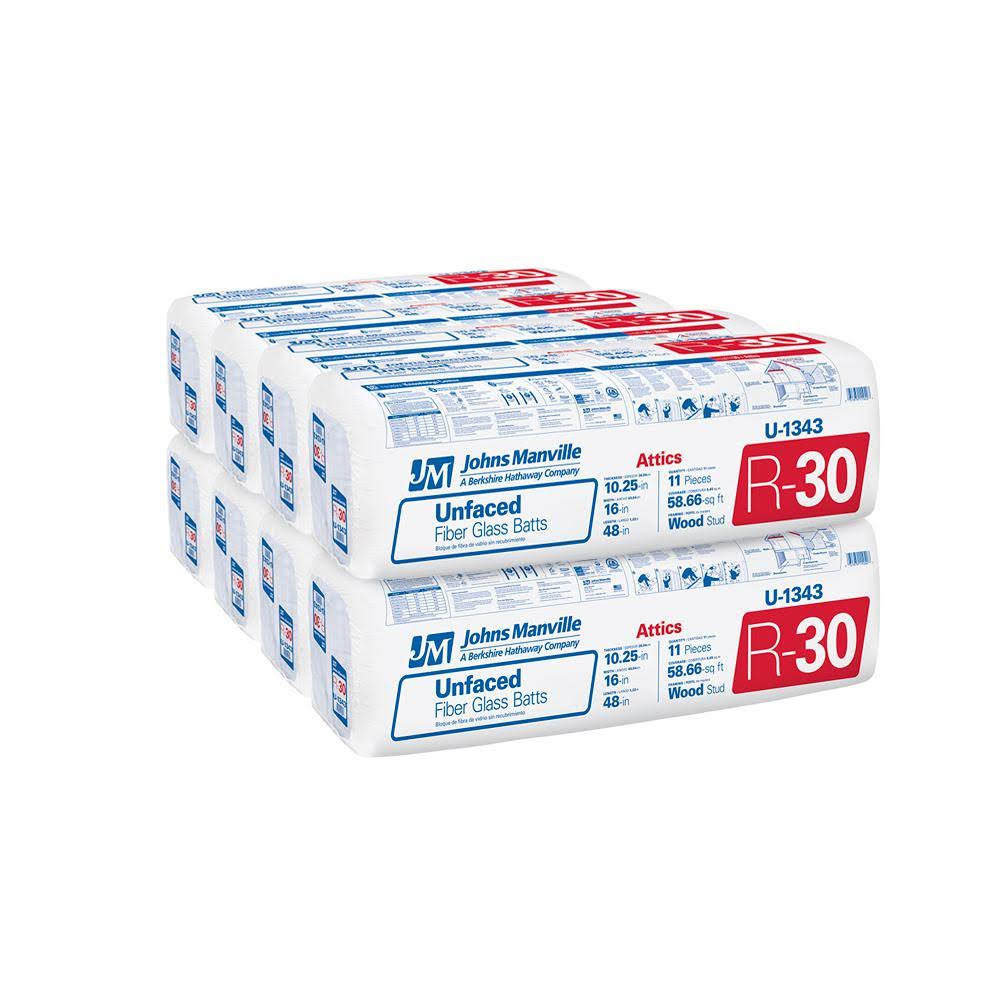 Johns Manville R-30 Unfaced Fiberglass Insulation Batt 16 in. x 48 in. (8-Bags) U1343 - Avayadevconnect