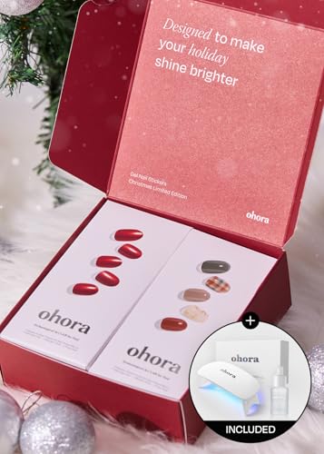 ohora Semi Cured Gel Nail Strips Red Chrome & Joy Christmas Set V6536
