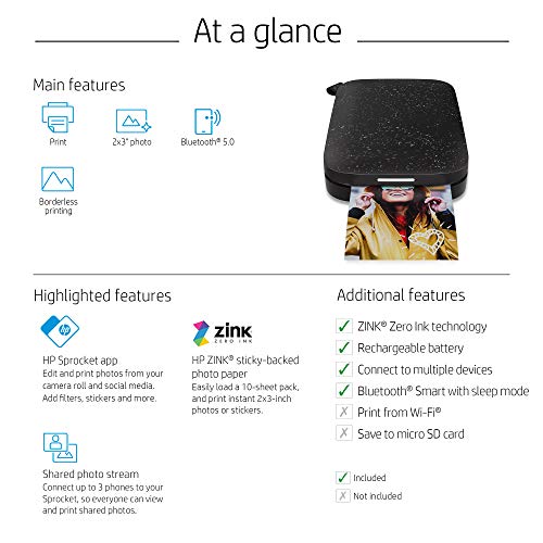 HP Sprocket Portable 2x3 Instant Photo Printer (Luna Pearl) A89391