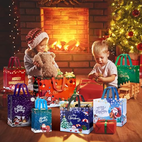 24 Pack Christmas Gift Bags Assorted Sizes Reusable Non-Woven Tote Z5851