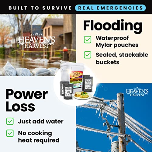 Heaven’s Harvest 25-Year Family Food Kit, Freeze Dried Emergency Food Supply in Waterproof Bucket J222