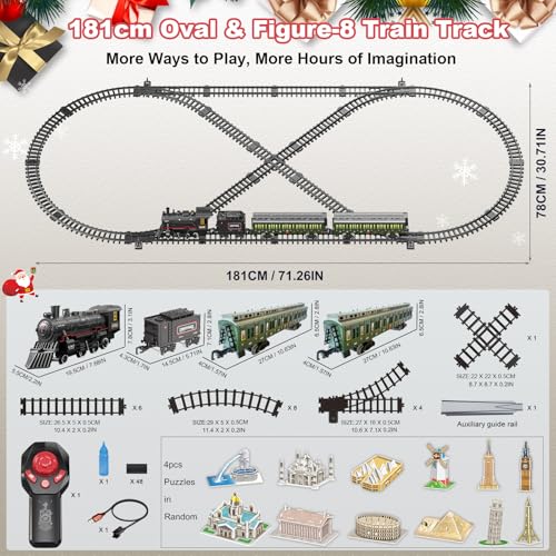 Electric Train Set for Kids with Steam Locomotive, Light & Sounds S601002