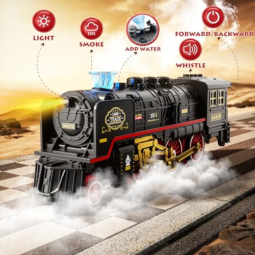 Funwee Train Set with Glowing Carriages, Electric Toy with Smoke, Light and Sound M46259