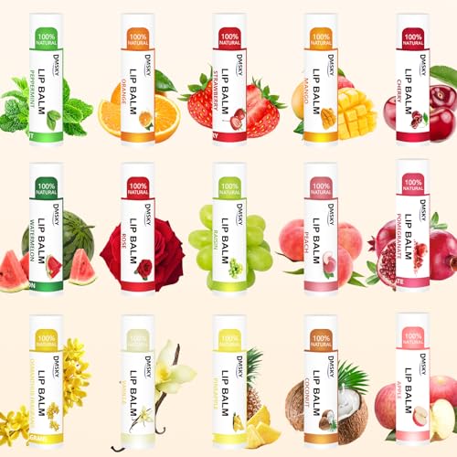 DMSKY Natural Lip Balm Bulk 36 Pack with Vitamin E and Coconut Oil, 12 Flavors L77674