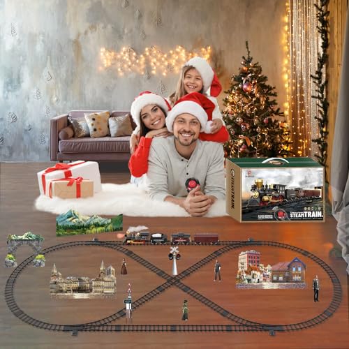 Electric Train Set for Kids with Steam Locomotive, Light & Sounds S601002