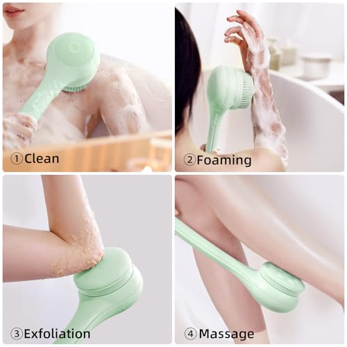 Electric Body Brush Back Scrubber for Shower, Waterproof Dual Handle with 3 Heads X695155
