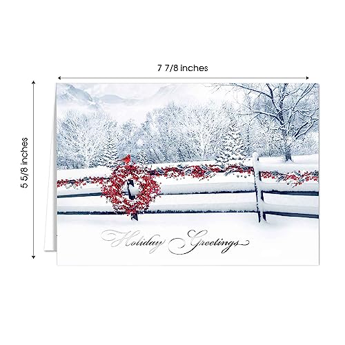 Masterpiece Holiday Greetings Christmas Cards with Snowy Cardinal Wreath, 16 Boxed with Envelopes L381397