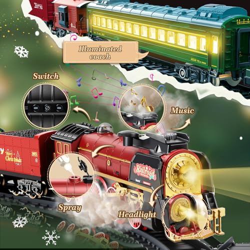 Electric Train Set for Kids with Remote Control, Steam Locomotive with Lights & Sounds F801
