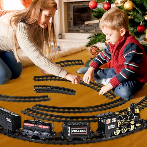 Letapapa Train Set with Steam Locomotive, Tracks, Lights & Sound for Kids A3170