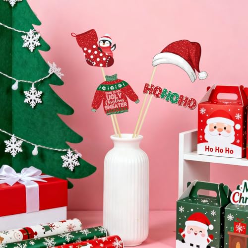 Glitter Christmas Photo Booth Props Set, 30pcs Party Decorations K327