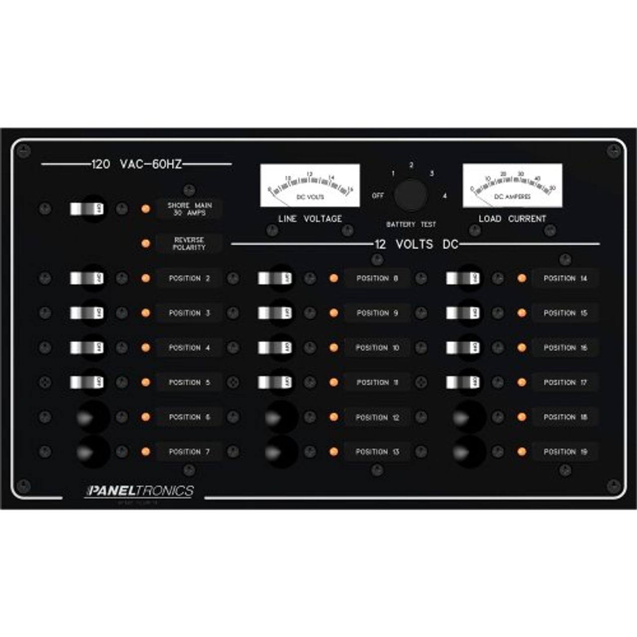 Paneltronics Standard Panel - Ac/dc 19 Position Circuit Breaker with meters &amp; Leds - Megean
