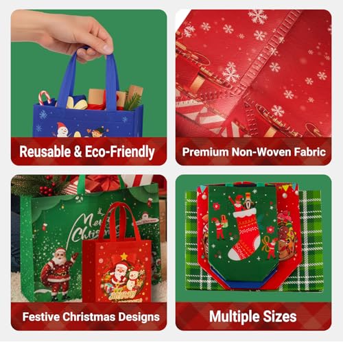 habgp 20 Pack Christmas Gift Bags Assorted Sizes with Handle, Reusable Tote K88379