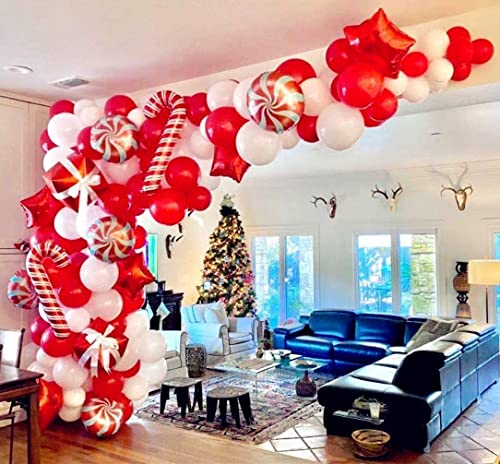 Bonropin Christmas Balloon Garland Arch Kit with Red White Candy Gift Box Star Balloons T858296