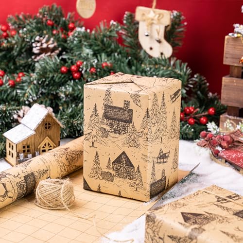 RUSPEPA Christmas Wrapping Paper Jumbo Roll Kraft Paper, Christmas Tree Design, 30 in x 100 ft U53088