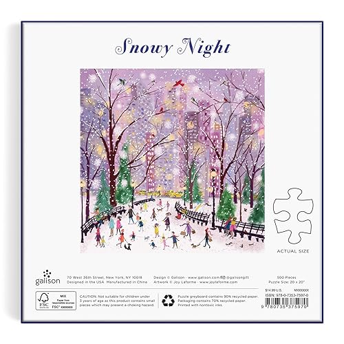 Galison Winter Lights Foil Puzzle, 500 Pieces, 20" x 20" Holiday Jigsaw Puzzle P8985