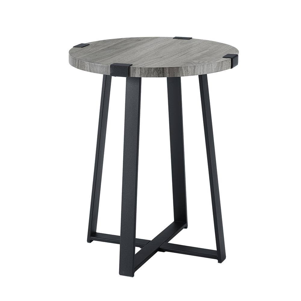 Walker Edison Furniture Company 18 in. Slate Grey Urban Industrial Wood and Metal Wrap Round Accent Side Table - Avayadevconnect