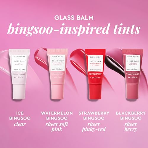 Glow Recipe Mini Glass Balm Lip Treatment Gift Set, Travel Size Set of 4 Hydrating Vegan Lip Balms W2415