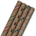 Hallmark Christmas Wrapping Paper Bundle with Cut Lines, Kraft, Red Trucks, 4 Rolls D91100