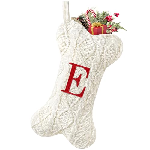 Malier Dog Christmas Stocking with Initials, Letter B, White Large Bone Shape M71542