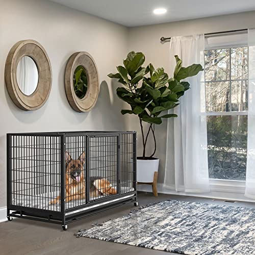 Heavy Duty Dog Crate Cage Kennel for Large Dogs with Removable Trays and Wheels J3652