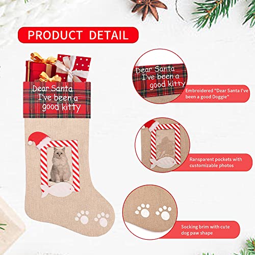 Burlap Pet Christmas Stockings with Photo Frame, 20 Inches T603