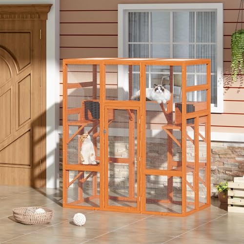 COZIWOW 70 Inches Wooden Catio Outdoor Cat Enclosure with Waterproof Roof I9907