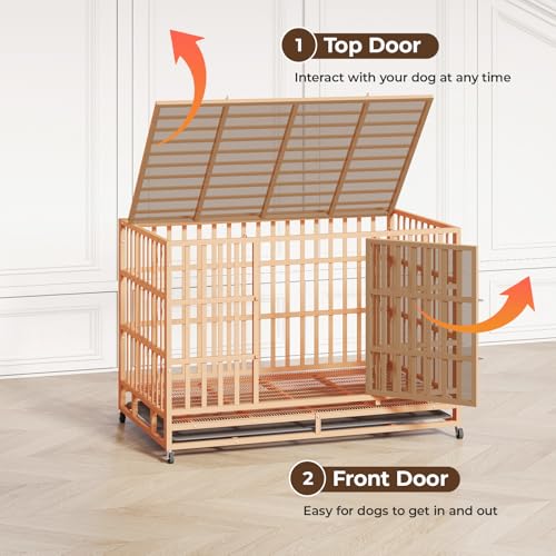 48 Inch Heavy Duty Dog Crate for Large Dogs, Double Door Steel Cage with Removable Tray L544488