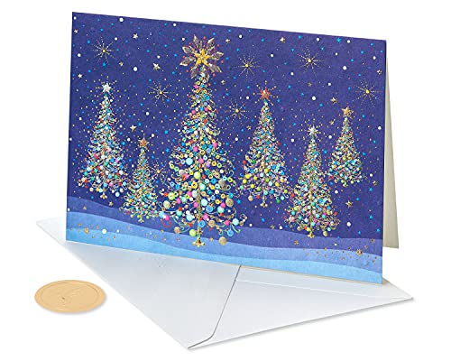 Papyrus Boxed Christmas Cards with Envelopes, Christmas Trees, 14-Count C8880