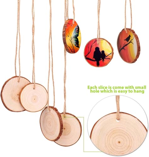 Fuyit Natural Wood Slices 30 Pcs 2.4-2.8 Inches Unfinished Predrilled Wooden Circles for Crafts P544