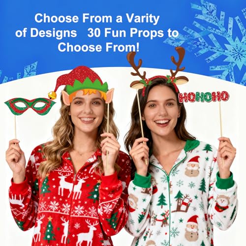 Glitter Christmas Photo Booth Props Set, 30pcs Party Decorations K327