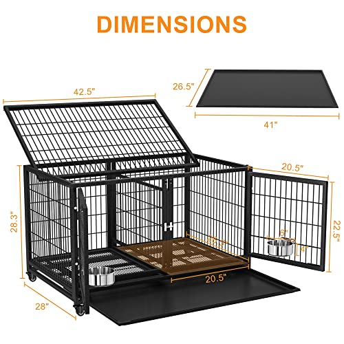 Heavy Duty Dog Crate Cage Kennel for Large Dogs with Removable Trays and Wheels J3652