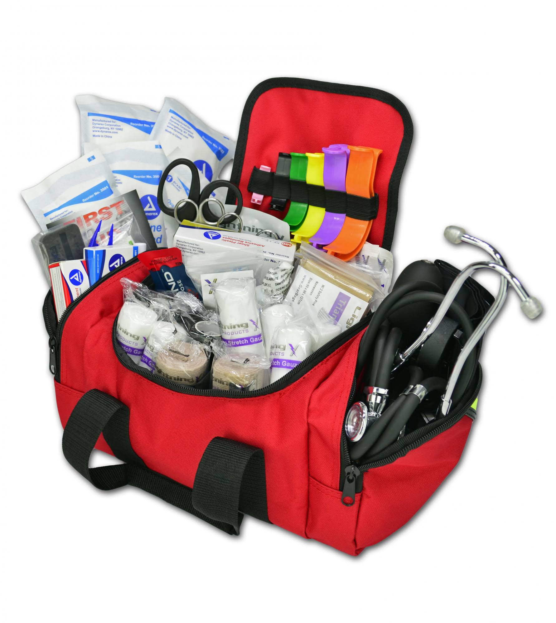 Lightning x Value Compact Medic First Responder EMS/EMT Stocked Trauma Bag w/Standard Fill Kit B, Red - Megean