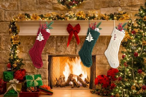 Bone Shaped Dog Christmas Stockings 3 Pack Cable Knit with Name Tag X7669
