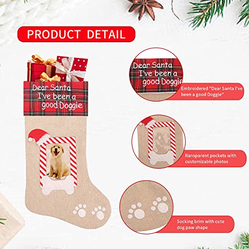Burlap Pet Christmas Stockings with Photo Frame, 20 Inches T603