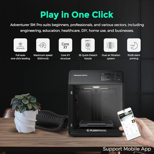 FLASHFORGE Adventurer 5M 3D Printer, Auto Leveling, 600mm/s High Speed I42024