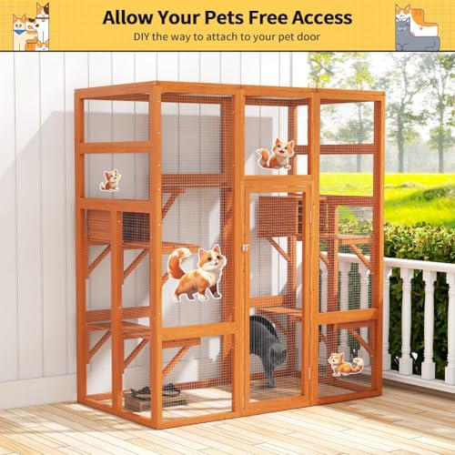 COZIWOW 70 Inches Wooden Catio Outdoor Cat Enclosure with Waterproof Roof I9907