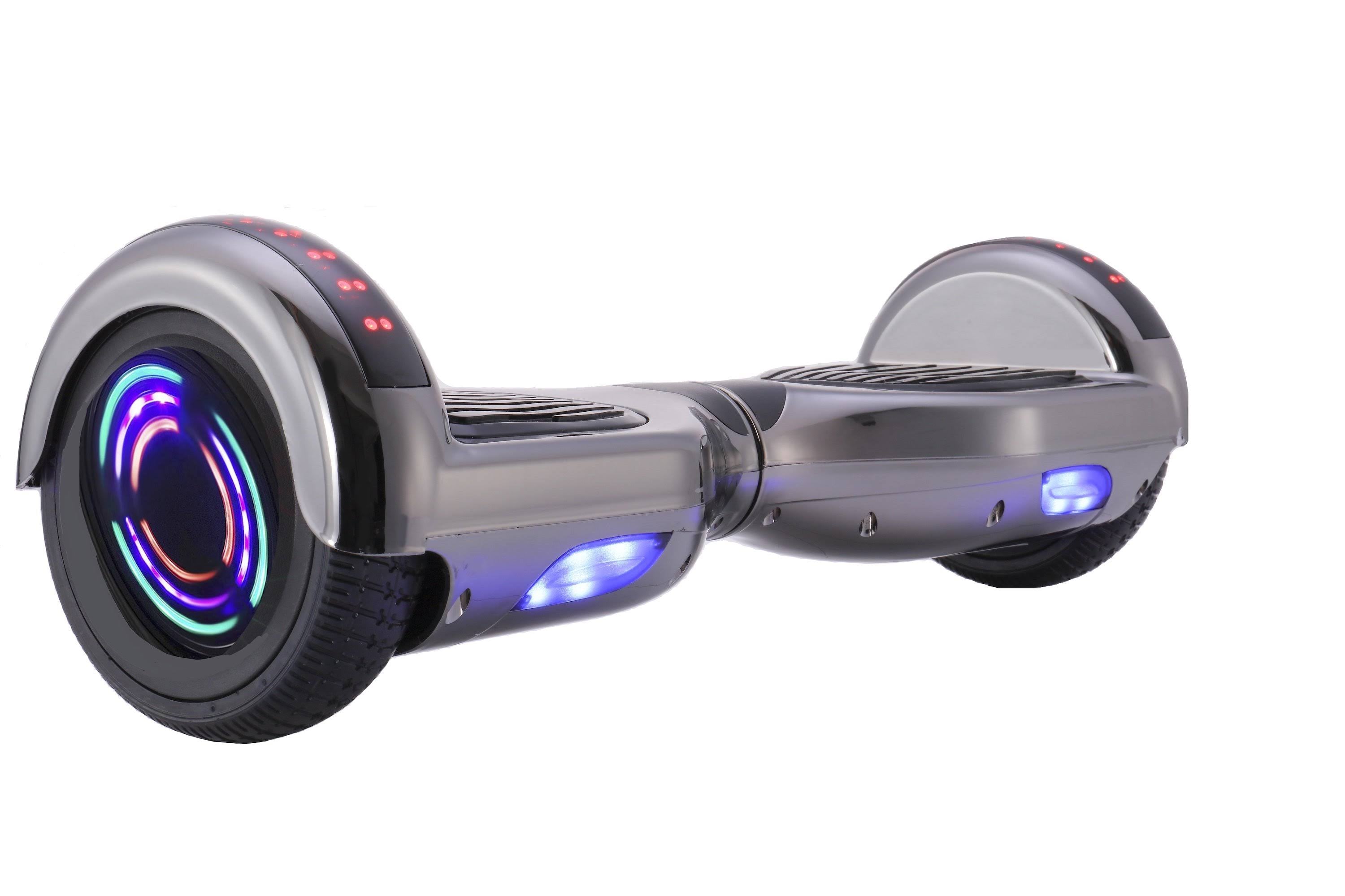 GlareWheel 36V Hoverboard with Bluetooth Speakers - Chrome/Black - Megean