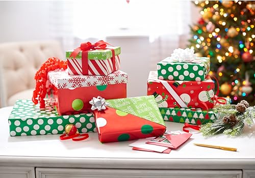 American Greetings Kids Christmas Wrapping Paper Set, 120 sq ft, 4 Rolls with Bows and Tags I837576