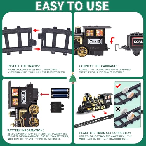 Kids Train Set with Steam Locomotive, Sounds & Lights for Boys Girls Ages 3-8 N4969