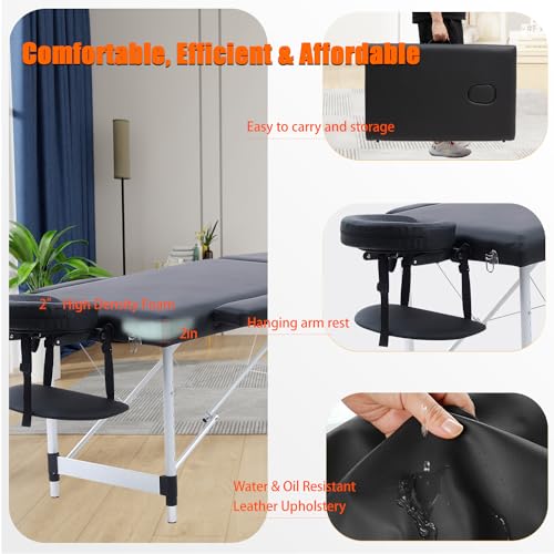 Portable Massage Table 84 Inch with Neck Stretcher, Black Aluminum O188