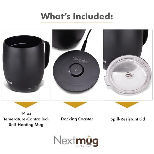 Nextmug Self-Heating Coffee Mug, 14 oz, Burgundy W7807