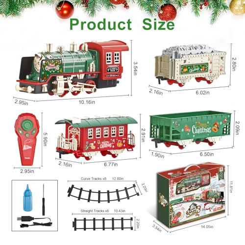 JUQU Christmas Train Set for Kids Ages 3-8 Remote Control Steam Locomotive with Tracks C947409