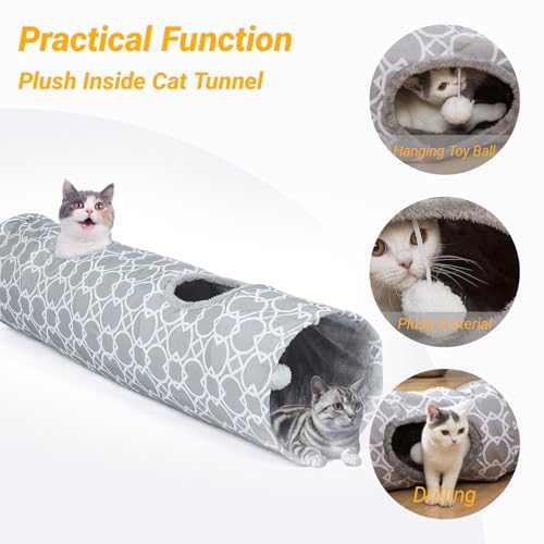 LUCKITTY Geometric Cat Tunnel with Plush Inside, Collapsible with Balls D91078