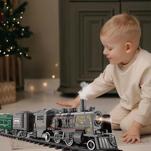 Electric Train Set for Kids with Steam Locomotive, Light & Sounds S601002
