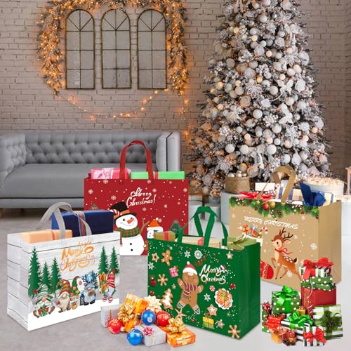 24 Pack Christmas Gift Bags Assorted Sizes Reusable Non-Woven Tote Z5851