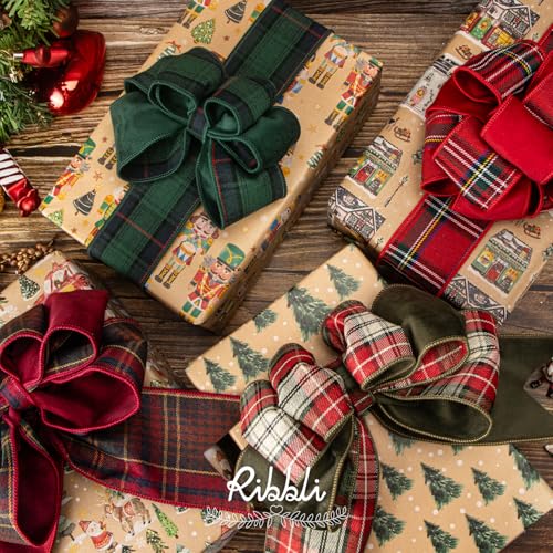 Ribbli 4 Rolls Christmas Kraft Wrapping Paper, 30 x 120 inch per Roll T5923
