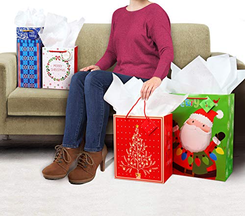 FZOPO Christmas Gift Bags Bulk Set with Handles Assorted Sizes W231