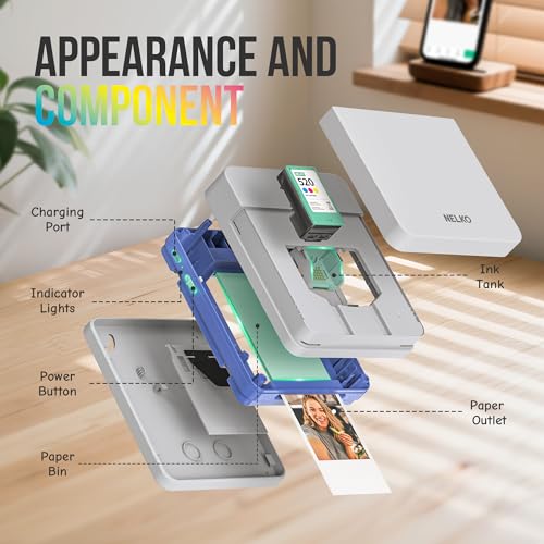 Nelko PP01 Portable Mini Photo Printer for iOS & Android, White Z15552