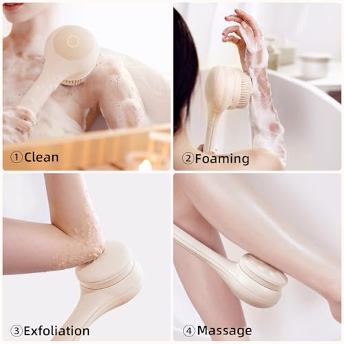 Electric Body Brush Back Scrubber for Shower, Waterproof Dual Handle with 3 Heads X695155